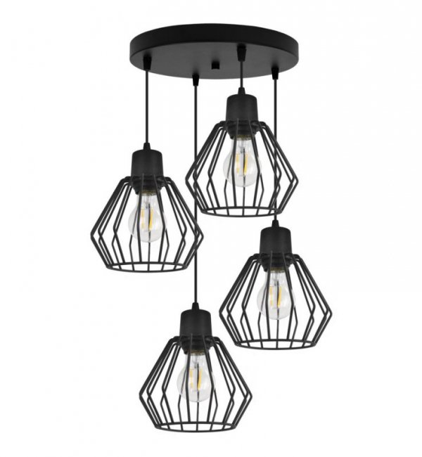 Lampa wisząca druciak, 4 źródła światła, okrągła podsufitka, regulacja, E27, czarna LIGHT HOME