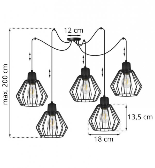 Lampa wisząca loft pająk, NUVOLA, regulowana, 5 kloszy, E27 LIGHT HOME