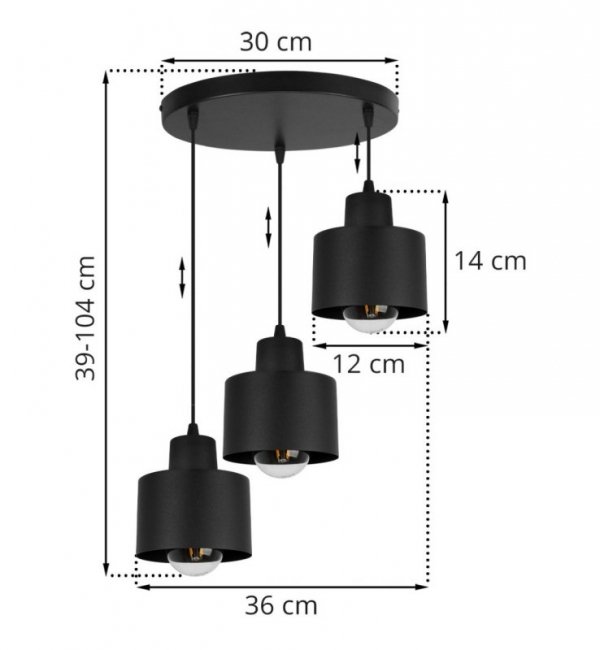 Lampa wisząca PANTA loft, okrągła podsufitka, regulacja, 3 źródła światła, E27