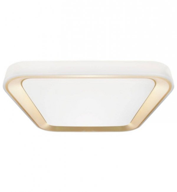 Nowoczesny plafon LED QUADRO, biały, integracja LED, regulacja barwy, złoty detal, pilot