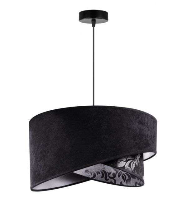 Lampa Wisząca z Abażurem Czarny Welurowy Żyrandol z Wzorem WERONA E27 LIGHT HOME