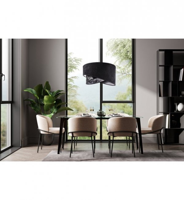 Lampa Wisząca z Abażurem Czarny Welurowy Żyrandol z Wzorem WERONA E27 LIGHT HOME