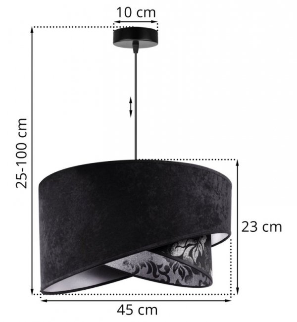 Lampa Wisząca z Abażurem Czarny Welurowy Żyrandol z Wzorem WERONA E27 LIGHT HOME