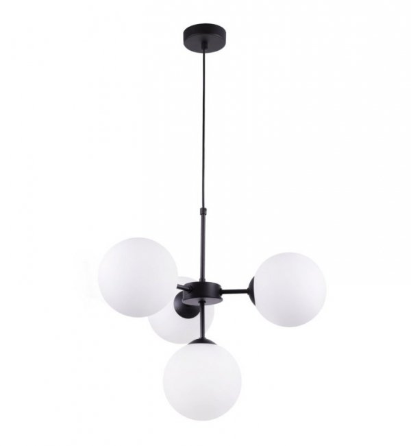 Lampa Wisząca Sufitowa z Regulacją, Żyrandol Czarny, Białe Klosze, E14 LIGHT HOME