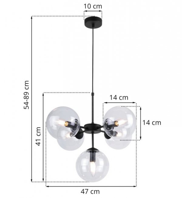 Lampa Wisząca Sufitowa Styl Loftowy, Żyrandol Czarny, Bezbarwne Klosze, E14 LIGHT HOME