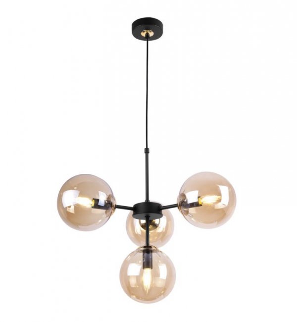 Lampa Sufitowa z Regulacją Wysokości, Żyrandol Czarny, Miodowe Klosze, E14 LIGHT HOME