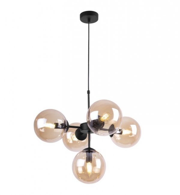 Lampa Wisząca Sufitowa Styl Loftowy, Żyrandol Czarny, Miodowe Klosze, E14 LIGHT HOME