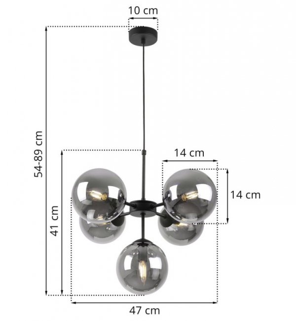 Lampa Wisząca Sufitowa Styl Loftowy, Żyrandol Czarny, Grafitowe Klosze, E14 LIGHT HOME