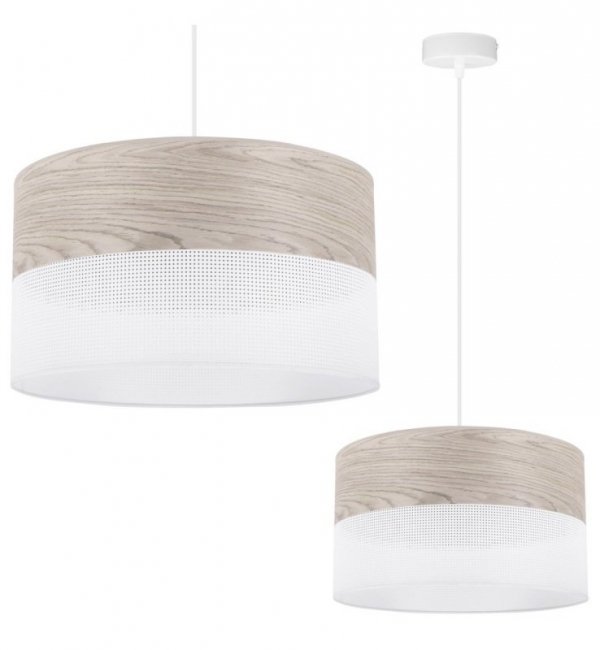 Lampa wisząca WOOD, biały abażur loft z dodatkiem dębowego forniru, 35cm