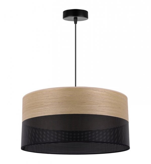Lampa sufitowa WOOD, czarny żyrandol loft ze złotym fornirem dębowym, 44cm