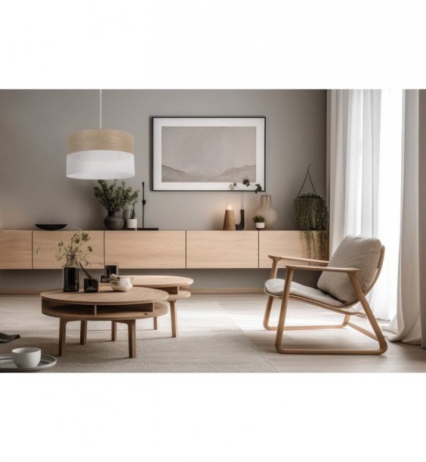 Lampa wisząca WOOD, okrągły abażur do pokoju, jadalni, sypialni, E27