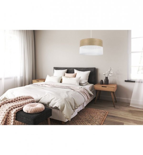 Lampa wisząca WOOD, okrągły abażur do pokoju, jadalni, sypialni, E27