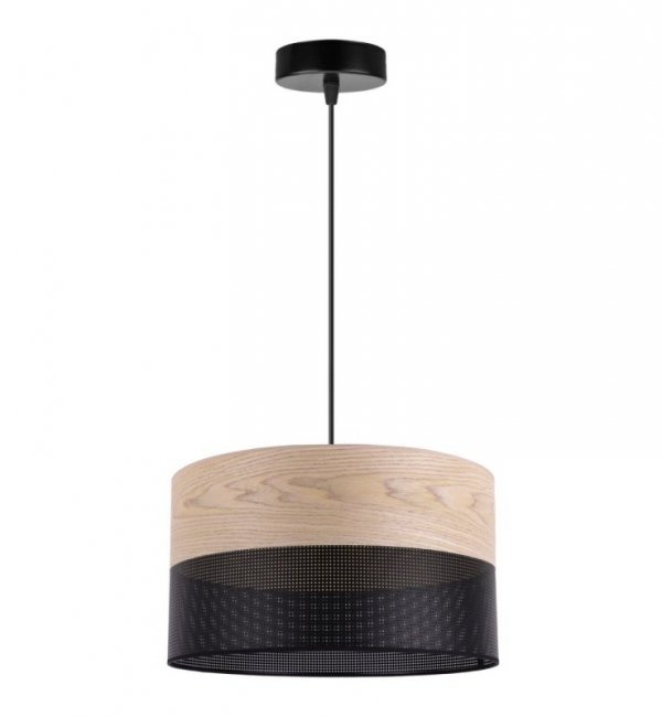 Lampa sufitowa WOOD, elegancki abażur z dodatkiem naturalnego dębu