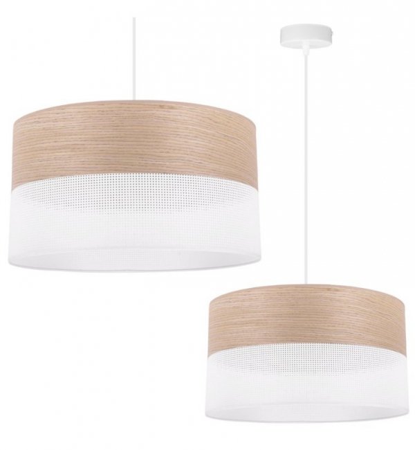 Lampa wisząca WOOD, okrągły abażur loft do jadalni i salonu, E27