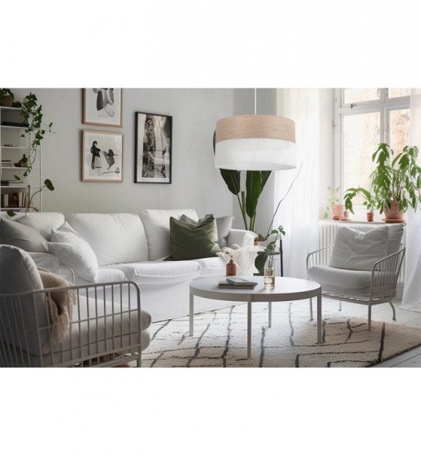 Lampa wisząca WOOD, okrągły abażur loft do jadalni i salonu, E27