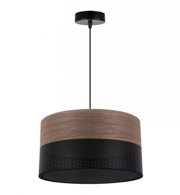 Lampa wisząca WOOD, czarny abażur z okleiną z naturalnego drewna, 35cm