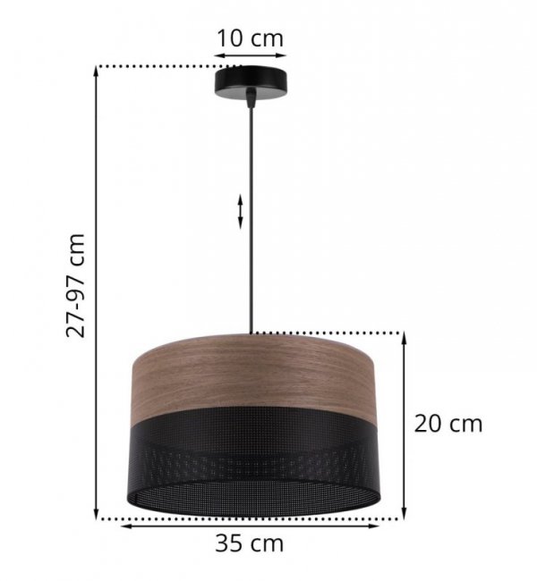 Lampa wisząca WOOD, czarny abażur z okleiną z naturalnego drewna, 35cm