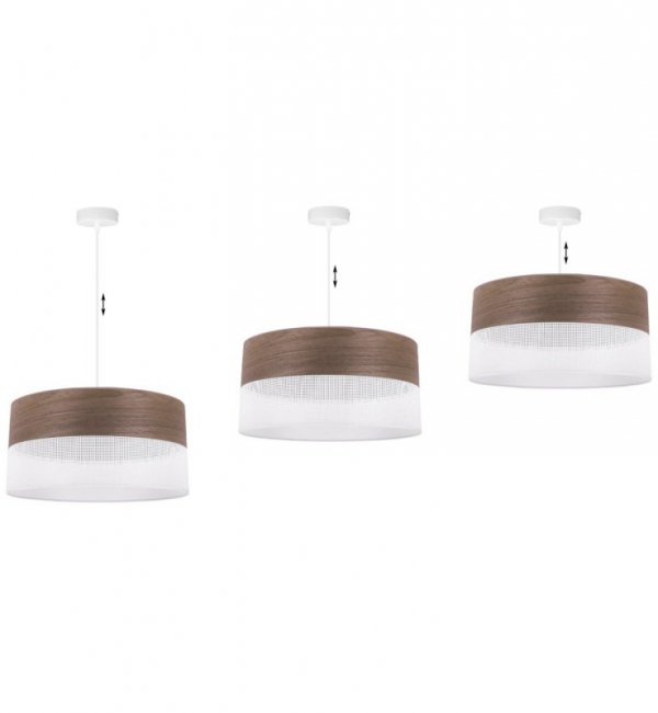 Lampa sufitowa WOOD, biały elegancki abażur z forniru orzechowego, 44cm