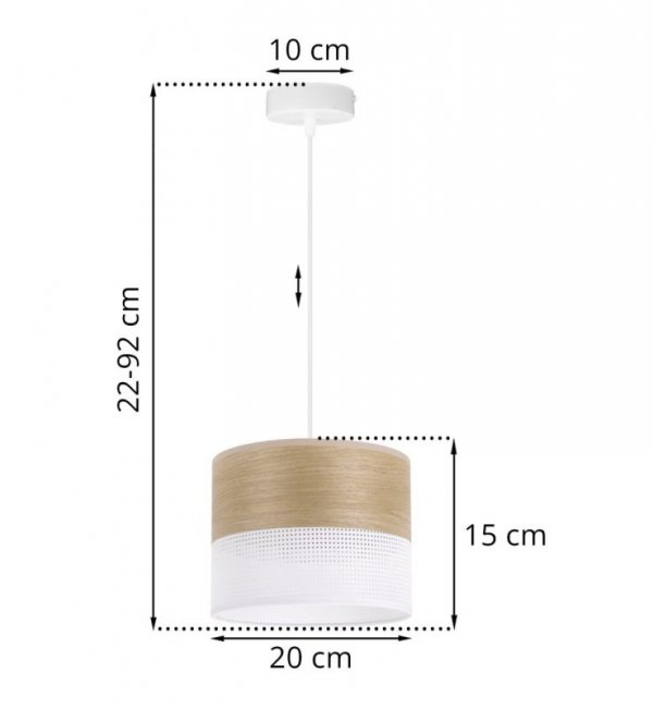 Lampa sufitowa WOOD, biały abażur loft ze złocistym fornirem dębowym, 20cm