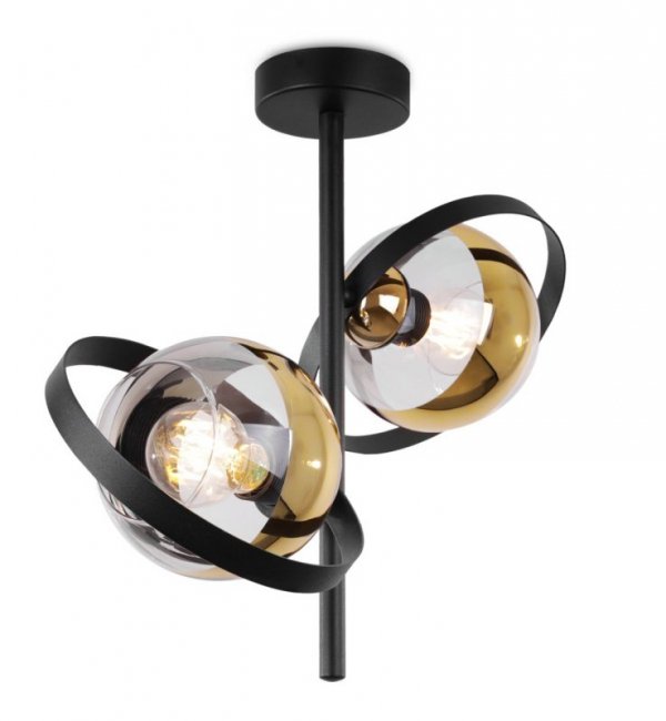 Lampa sufitowa RONDA, czarny żyrandol loft do salonu, pokoju, złote klosze