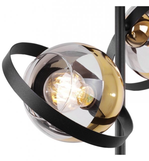 Lampa sufitowa RONDA, czarny żyrandol loft do salonu, pokoju, złote klosze