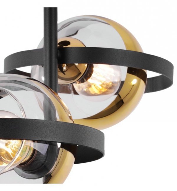 Lampa sufitowa RONDA, czarny żyrandol loft do salonu, pokoju, złote klosze
