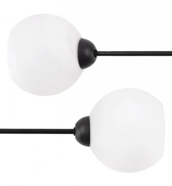 Lampa sufitowa ASTURIA, czarna konstrukcja loft, białe kule, dwa źródła światła