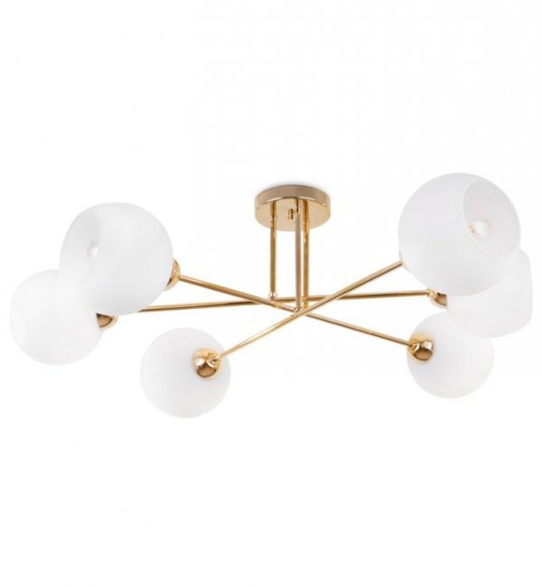 Lampa sufitowa ASTURIA, złoty żyrandol glamour nad stół i wyspę, białe kule, E27