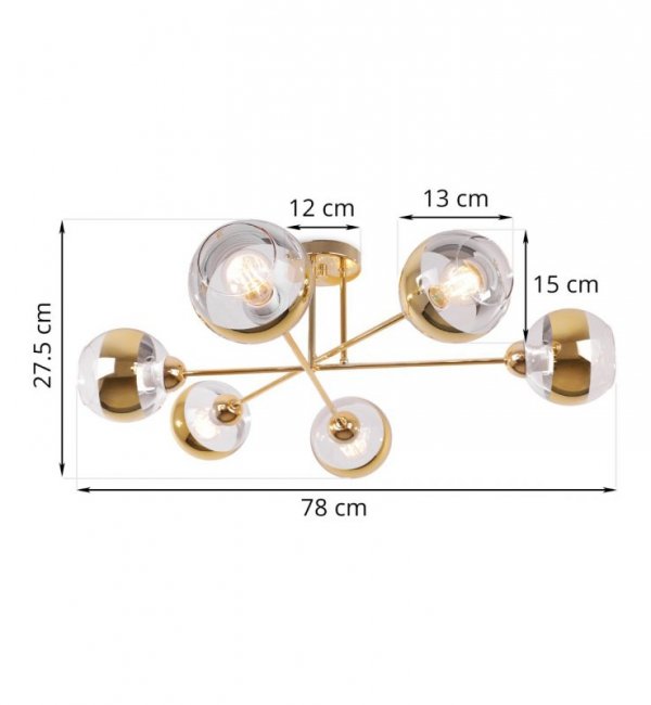 Lampa sufitowa ASTURIA, złoty żyrandol do salonu, jadalni, pokoju, elegancki, E27