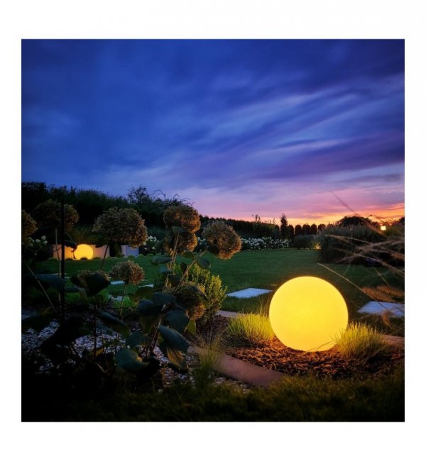 Lampa ogrodowa kula GLOBO, latarnia, stojąca, biała, dekoracyjna, LED, 30cm