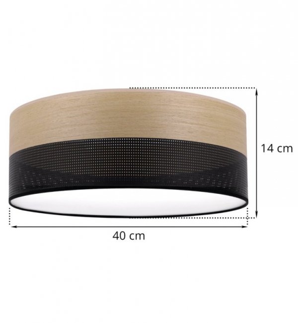 Lampa typu plafon WOOD, sufitowa, 40cm, czarny abażur, złoty fornir dębowy