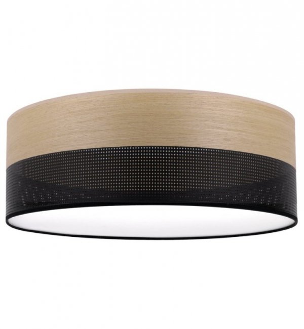 Lampa typu plafon WOOD, sufitowa, 40cm, czarny abażur, złoty fornir dębowy