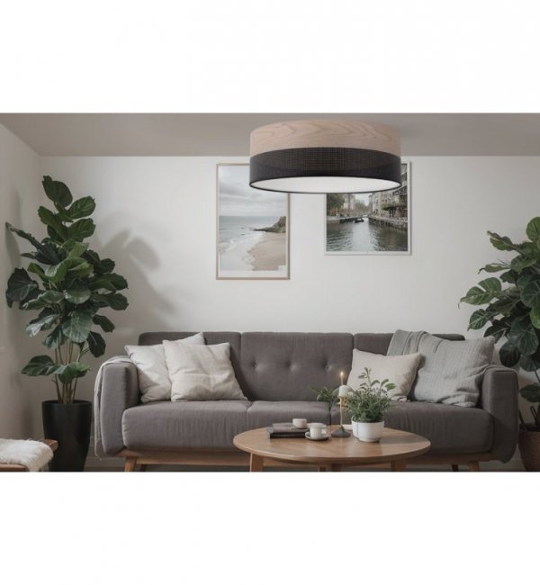 Lampa typu plafon WOOD, sufitowa, na 3 żarówki, czarny abażur 50cm, do salonu