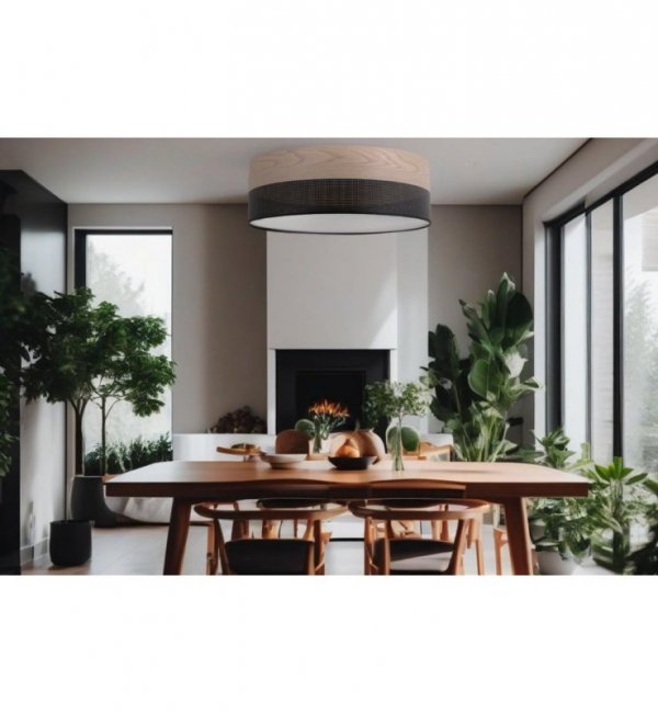 Lampa typu plafon WOOD, sufitowa, na 3 żarówki, czarny abażur 50cm, do salonu