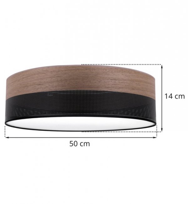 Lampa typu plafon z abażurem WOOD, czarno-brązowa, fornir orzechowy, 3xE27