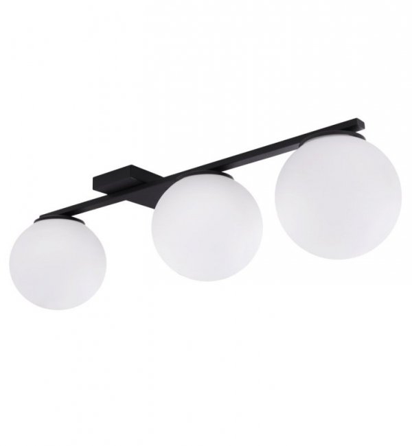 Lampa sufitowa typu plafon, ALTA, czarna konstrukcja z białymi kloszami, loft, 3xE14