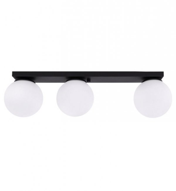 Lampa sufitowa listwa ALTA, czarny plafon loft, nowoczesny, białe kuliste klosze, LED, gwint E14
