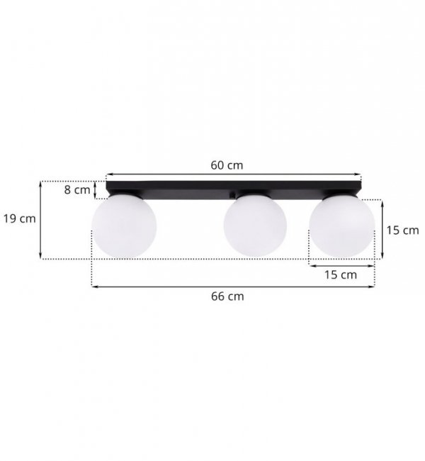 Lampa sufitowa listwa ALTA, czarny plafon loft, nowoczesny, białe kuliste klosze, LED, gwint E14