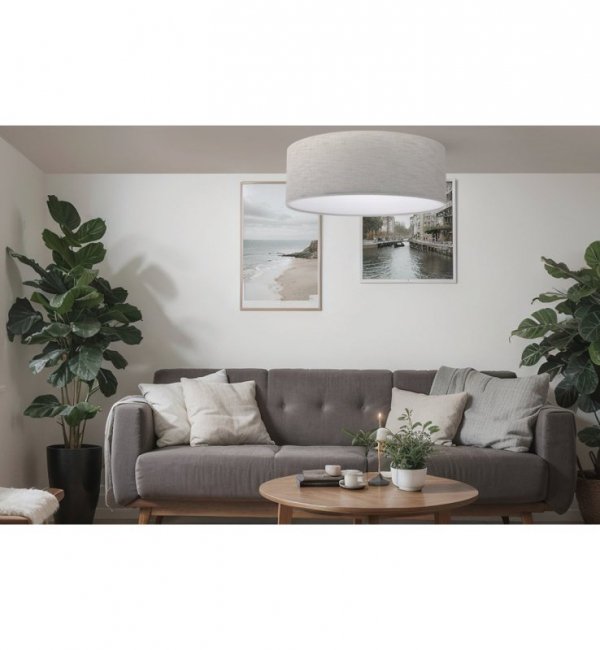 Lampa sufitowa STONE, plafon, jasnobeżowy abażur z lnianej tkaniny, naturalny, 40cm