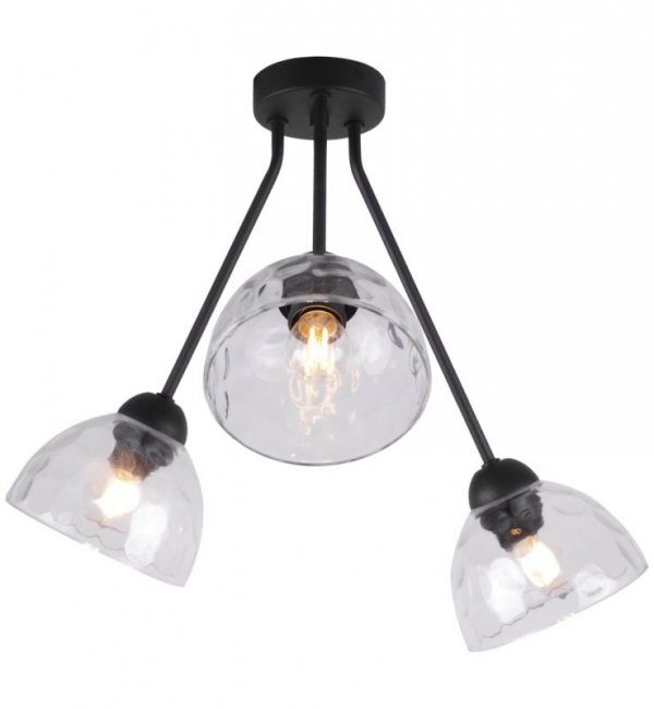 Lampa sufitowa VENICE, potrójna, żyrandol, czarna konstrukcja, szklane bezbarwne klosze