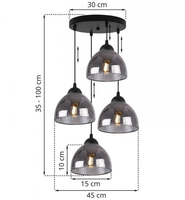Lampa wisząca VENICE, sufitowa, okrągła czarna listwa, grafitowe szkło, nad stół, misa, E27