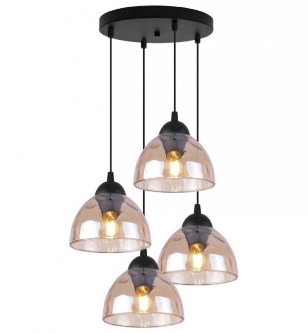 Lampa wisząca VENICE, sufitowa, żyrandol, czarna listwa, miodowe szkło, do jadalni, kuchni
