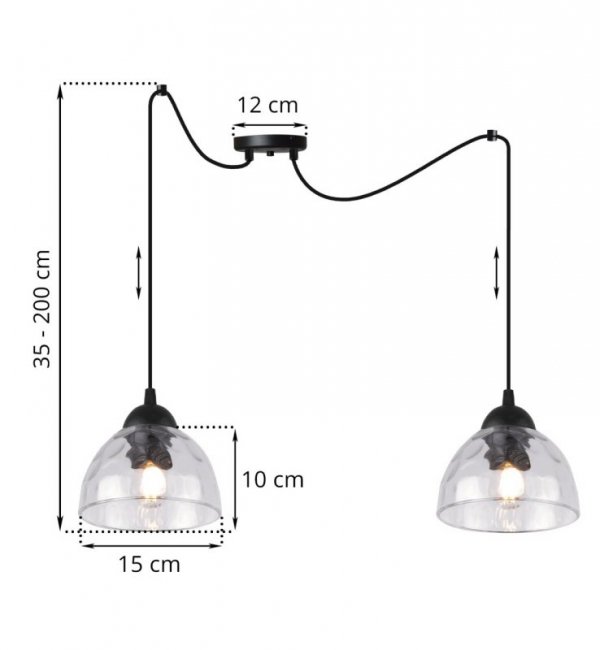 Lampa sufitowa VENICE, wisząca, czarny żyrandol typu pająk, loft, przezroczyste szkło, misa