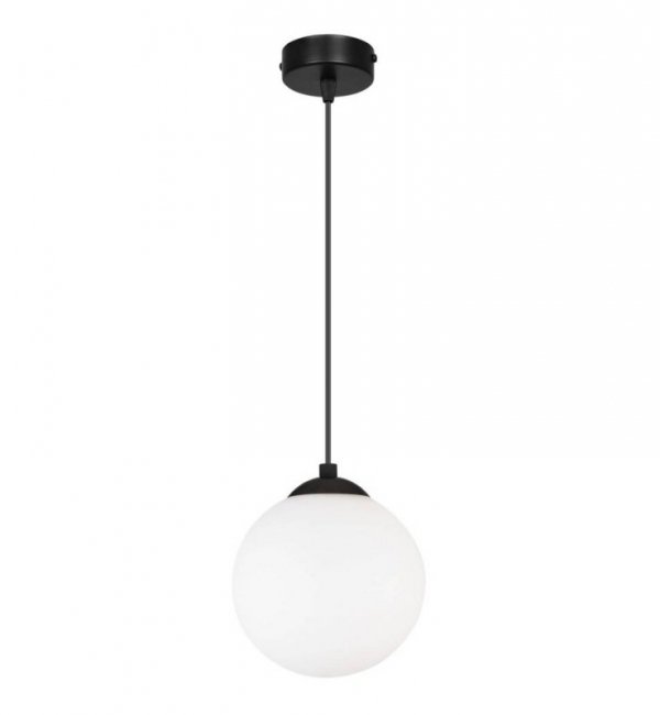 OUTLET -10% Regulowana wisząca lampa sufitowa biała kula 15 cm czarna konstrukcja E27 czarna, okrągła podsufitka 8 cm