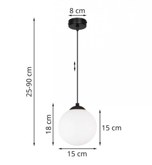 OUTLET -10% Regulowana wisząca lampa sufitowa biała kula 15 cm czarna konstrukcja E27 czarna, okrągła podsufitka 8 cm
