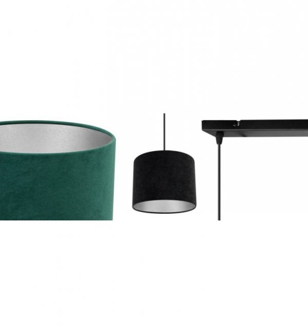OUTLET -10% Regulowana lampa wisząca, prostokątna podsufitka, 2 welurowe abażury, 20 cm, kolor zielony, E27