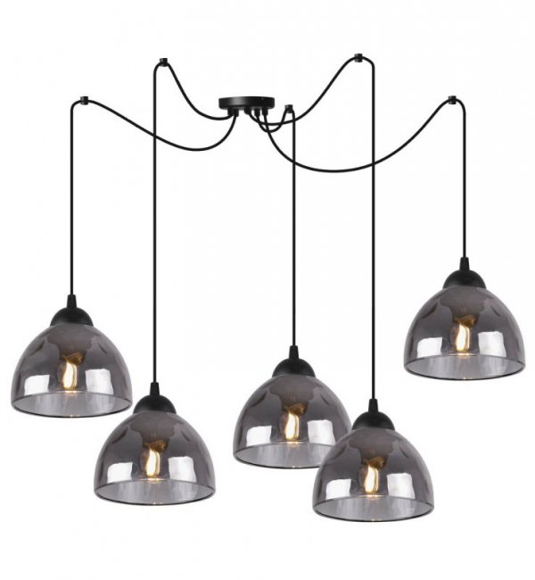 Lampa sufitowa VENICE, wisząca, długi elegancki czarny pająk, grafitowe szkło, nad stół i wyspę