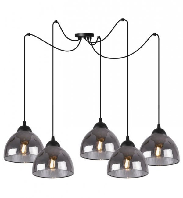 Lampa sufitowa VENICE, wisząca, długi elegancki czarny pająk, grafitowe szkło, nad stół i wyspę