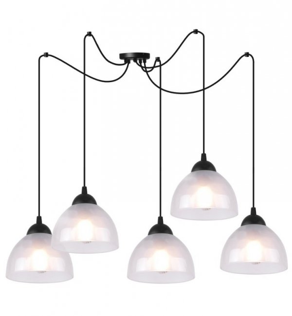 Lampa wisząca VENICE, sufitowa, długi czarny pająk loft, mleczne białe szklane misy, do salonu
