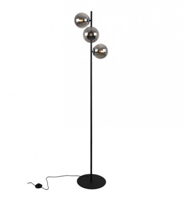 Lampa stojąca podłogowa SIENA, czarna, dodatki chrom, grafitowe szkło, loft, 3 źródła światła E27
